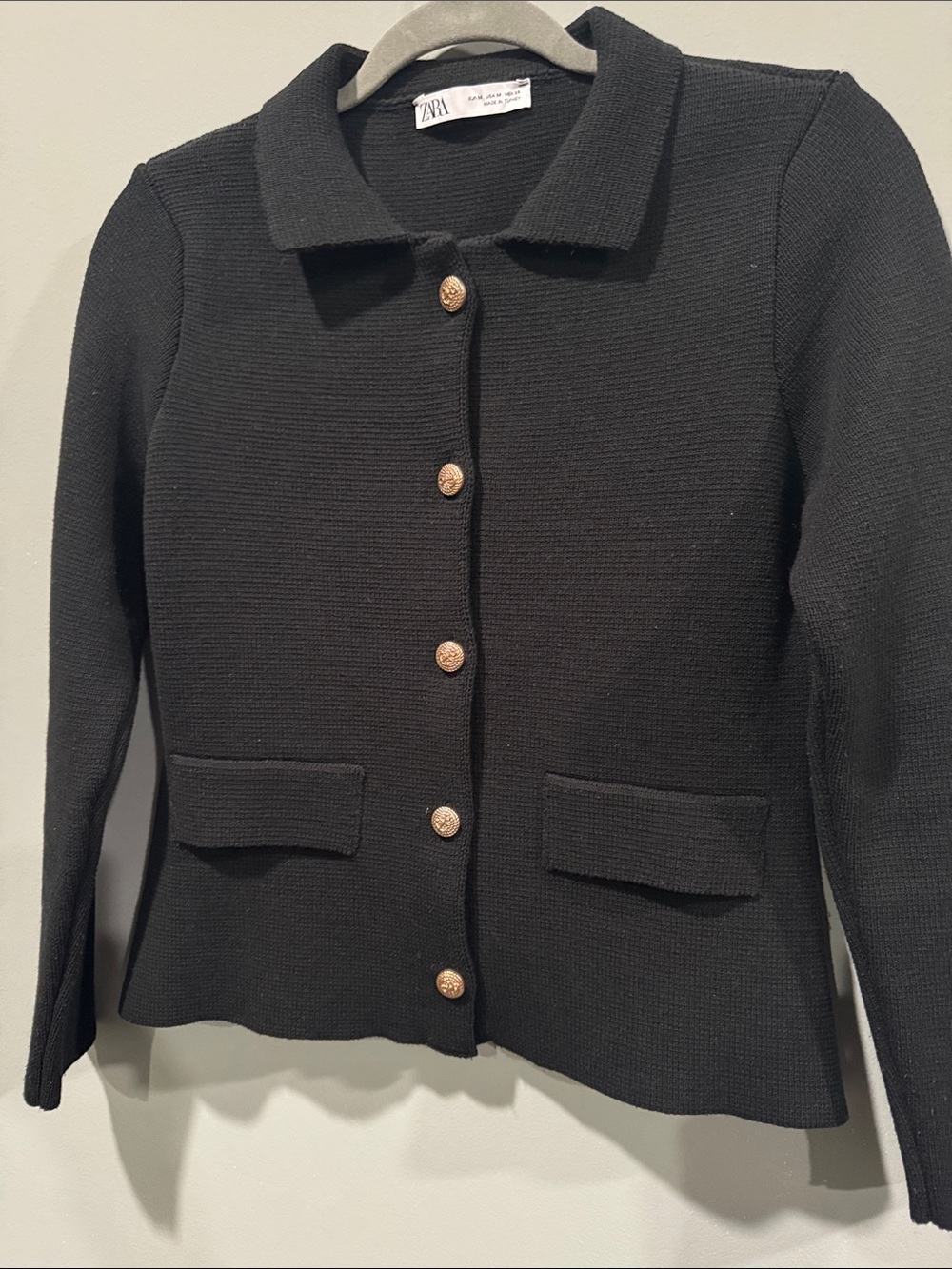 Zara Black Knit Cardigan Blazer with Gold Buttons